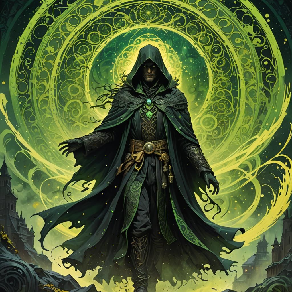 Mysterious Figure in Neon Mist: Dark Fantasy Art