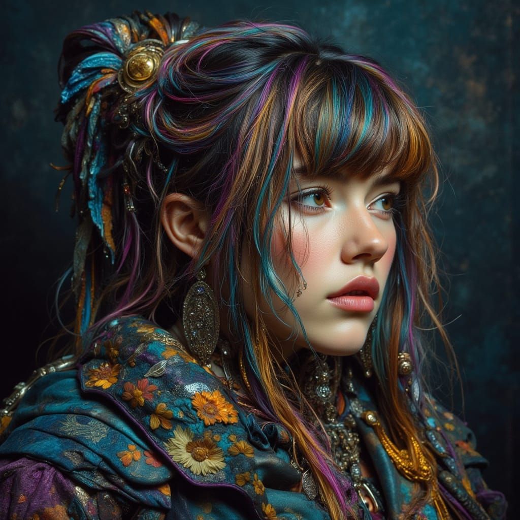 Emotional Woman in Train Carriage with Asymmetric Haircut