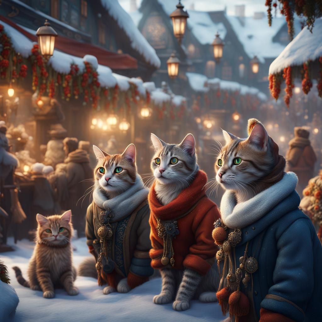 Cats in Winter Fair: Detailed Matte Painting