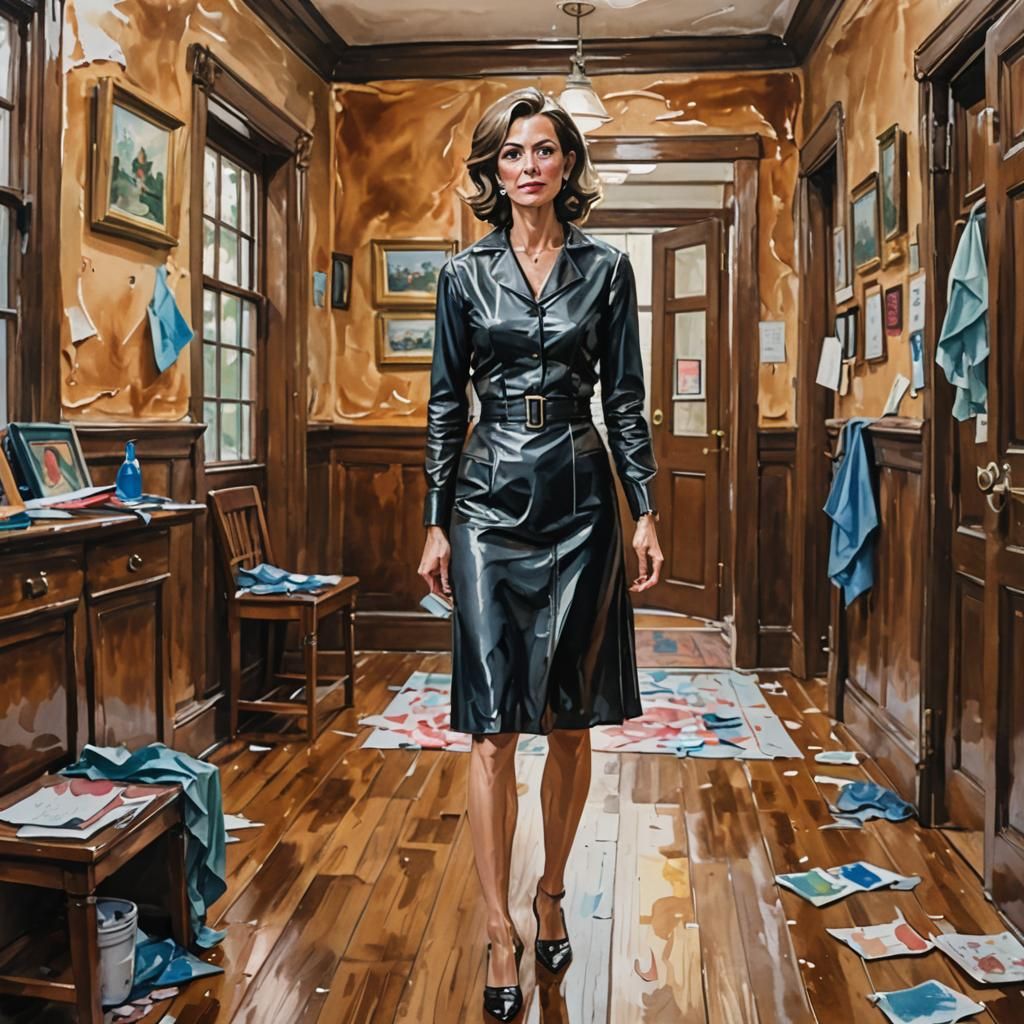 Teacher in Fraternity House, Gouache Watercolor Style