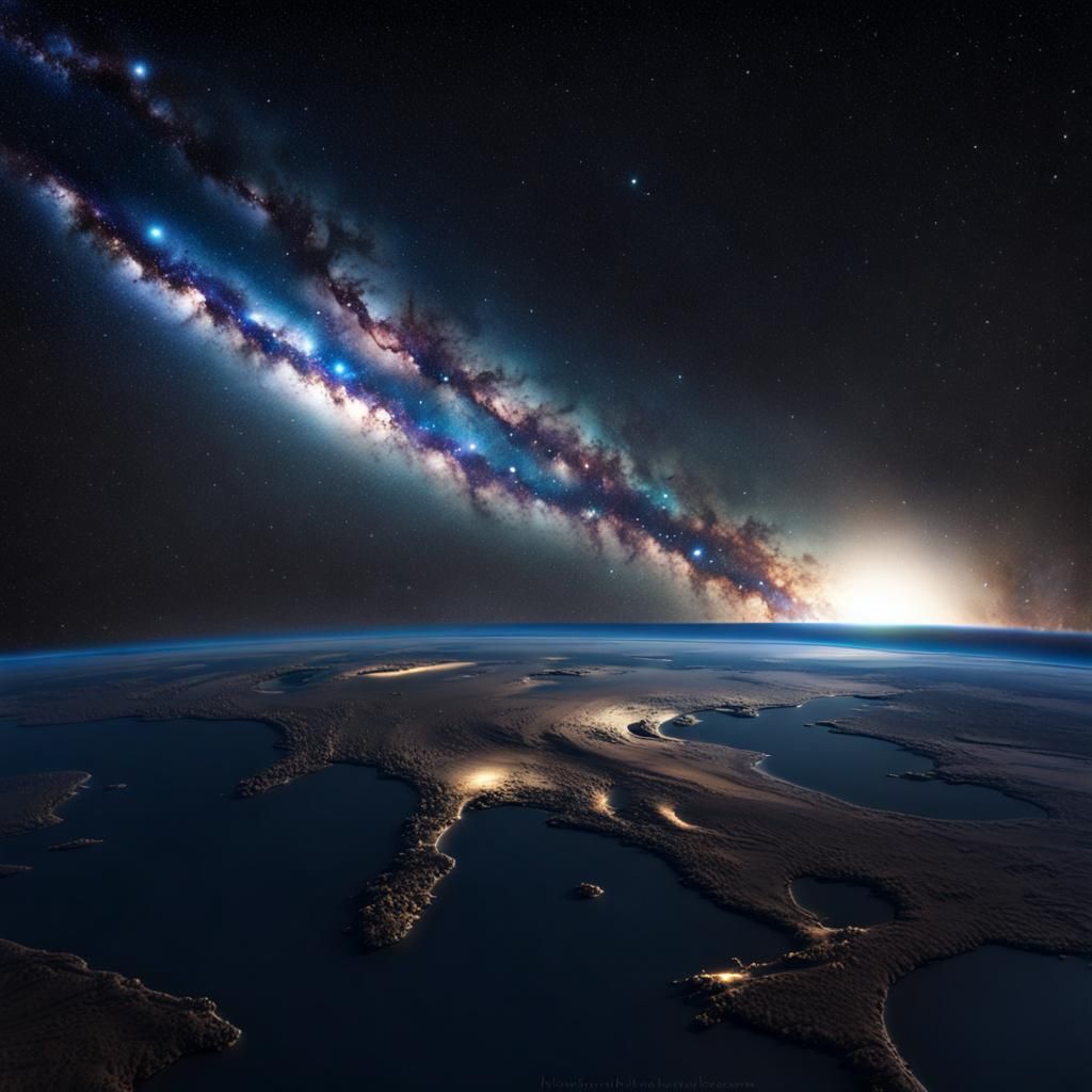 Photorealistic Milky Way Over Earth at Night