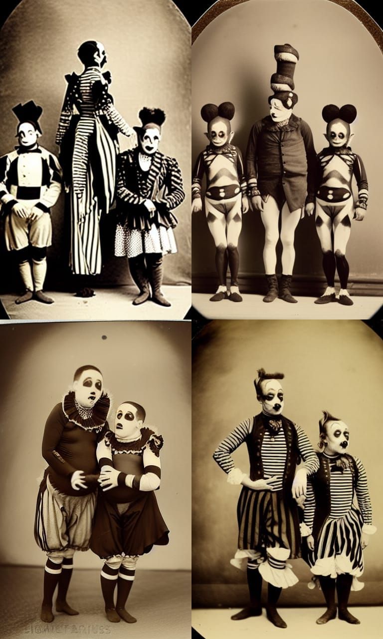 Siamese Twin Clowns: Vintage Freak Show Photograph