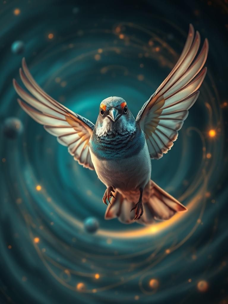 Sparrow Soaring Through Mystical Vortex in Steampunk Style