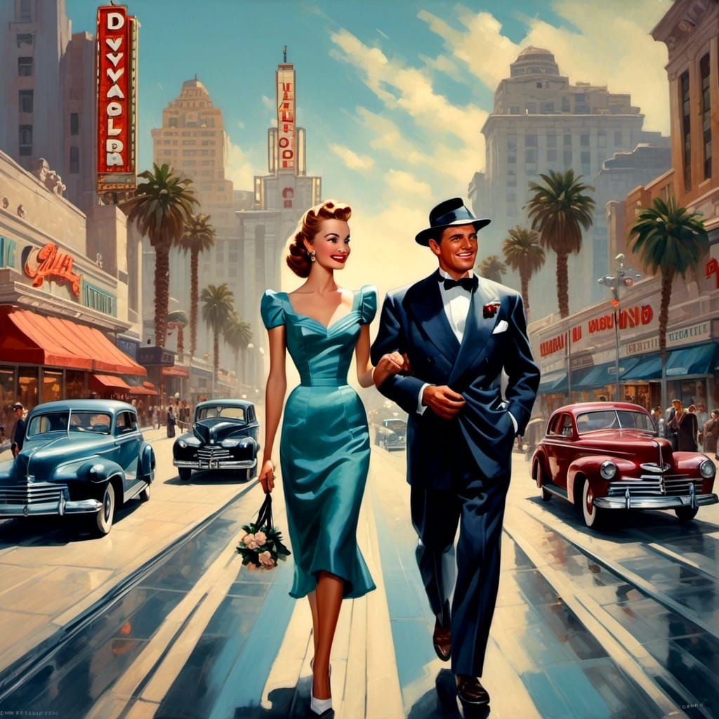 Hollywood Couple in Comic Book Art Style
