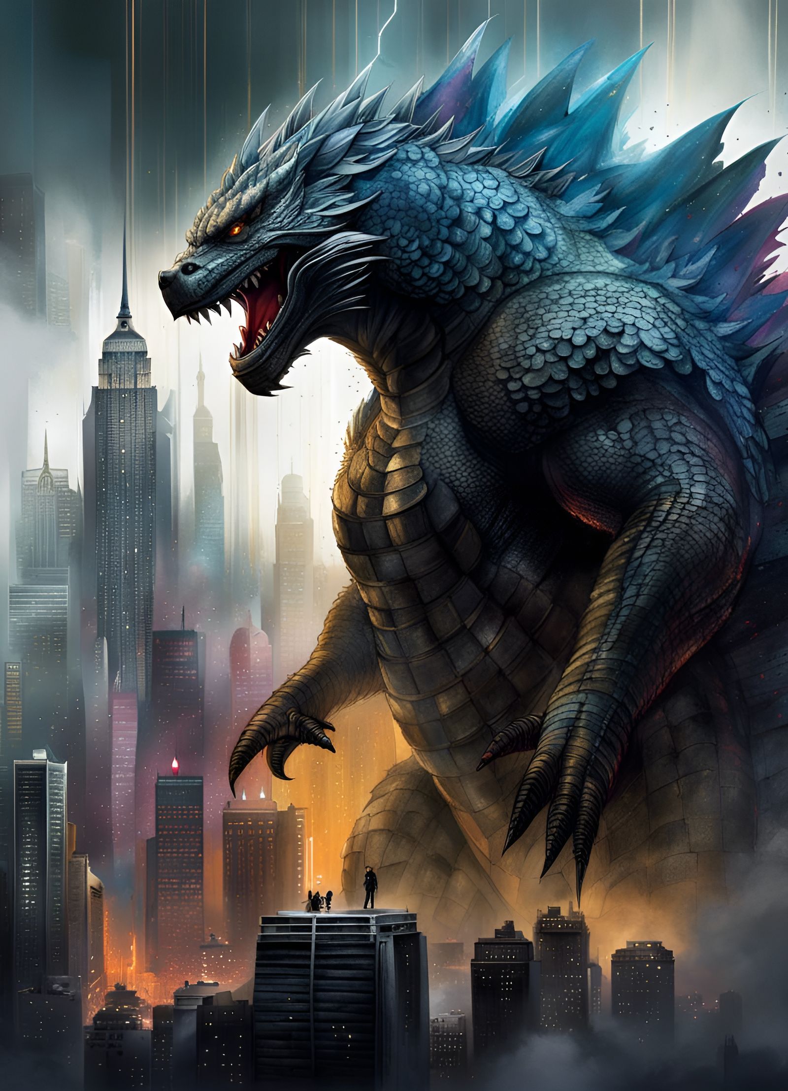 Godzilla Towers Over Metropolis: Digital Art Masterpiece