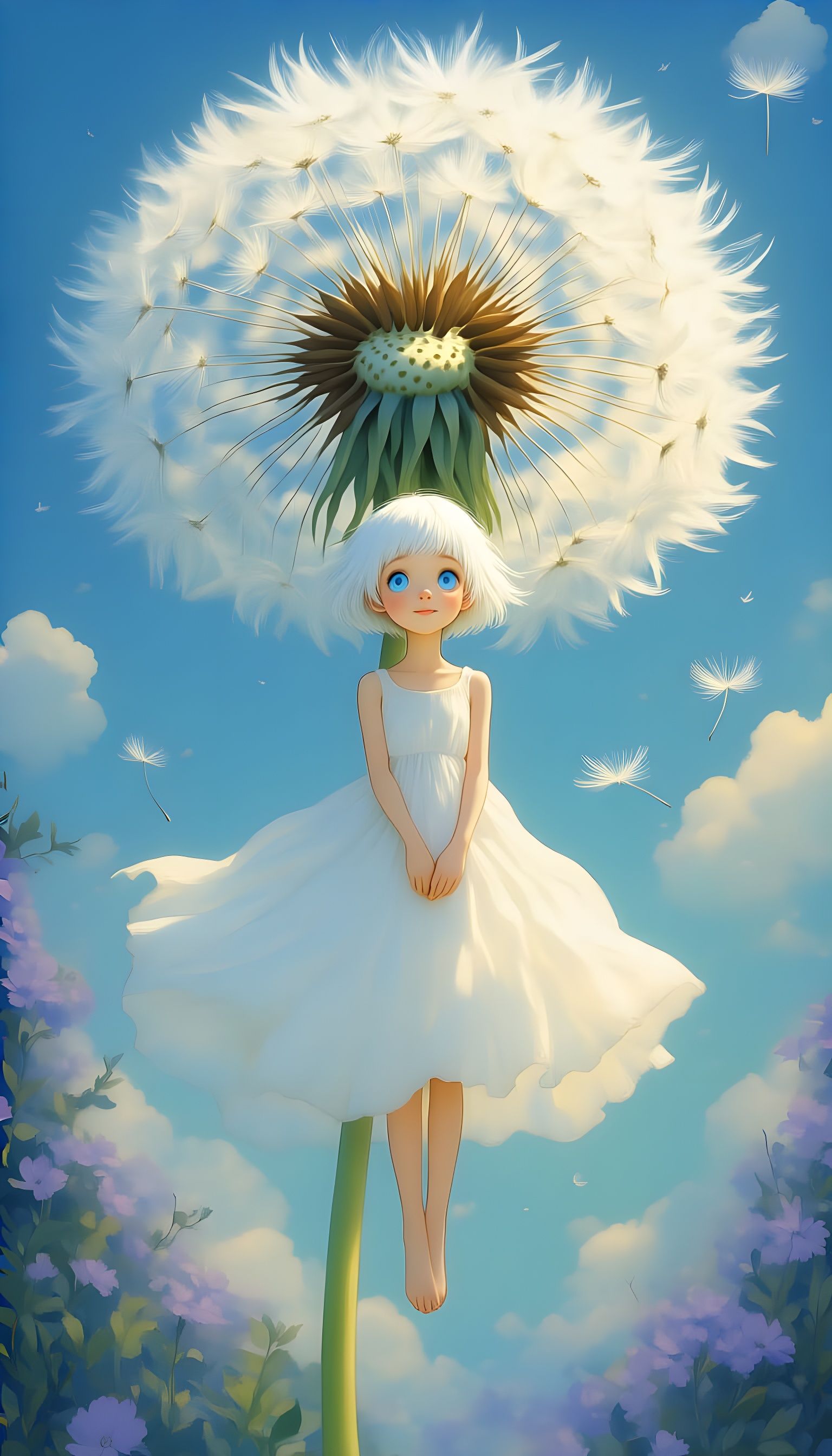 Miniature Girl on Dandelion Seed Head