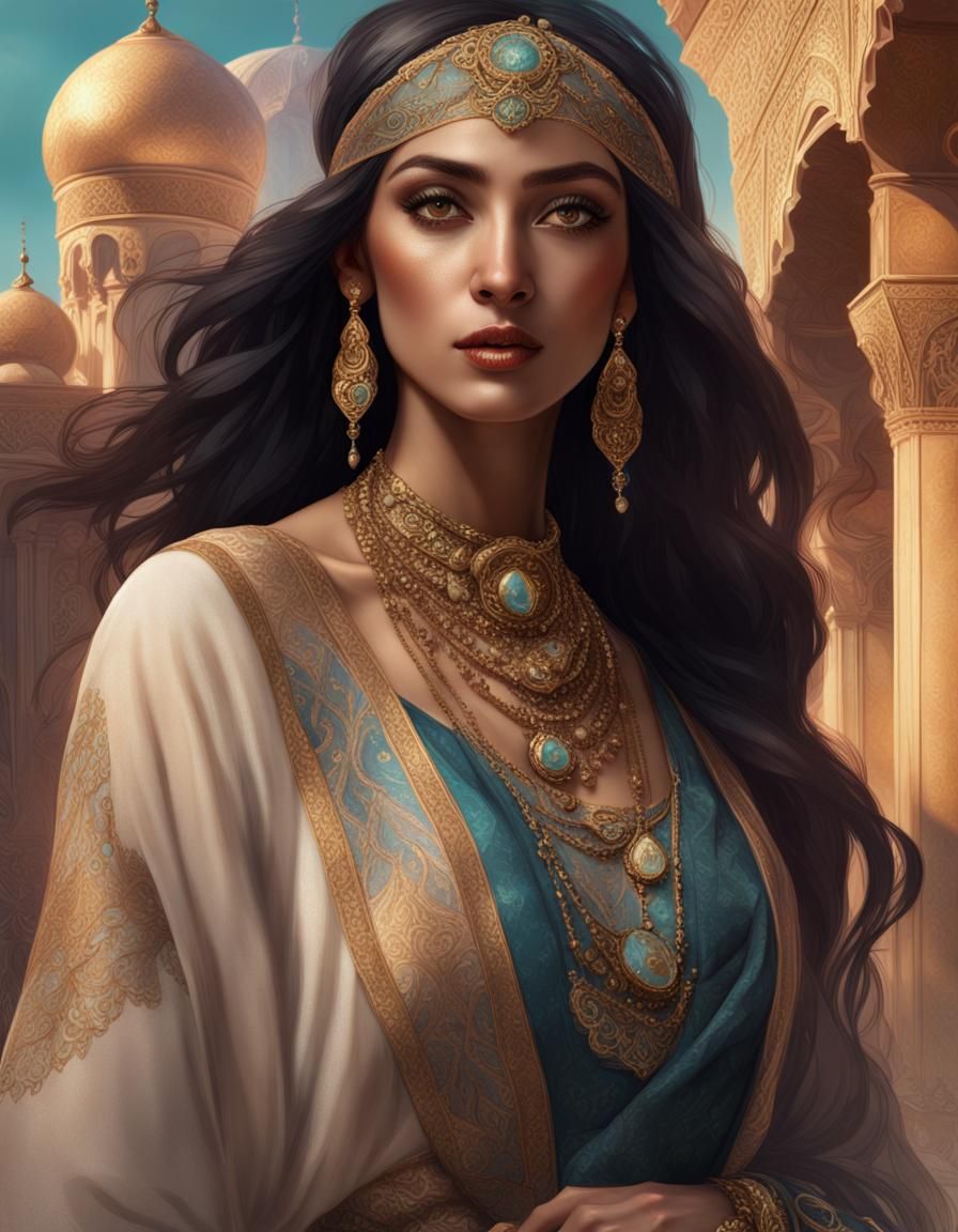 Arabian Woman Portrait in Rococo Art Style