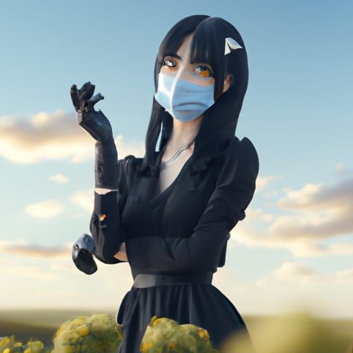 Goth Girl in Surgical Mask: Studio Ghibli Anime