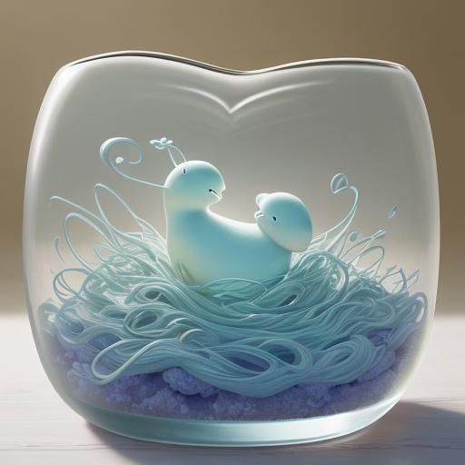 Surreal Baby in Heart-Shaped Glass Container