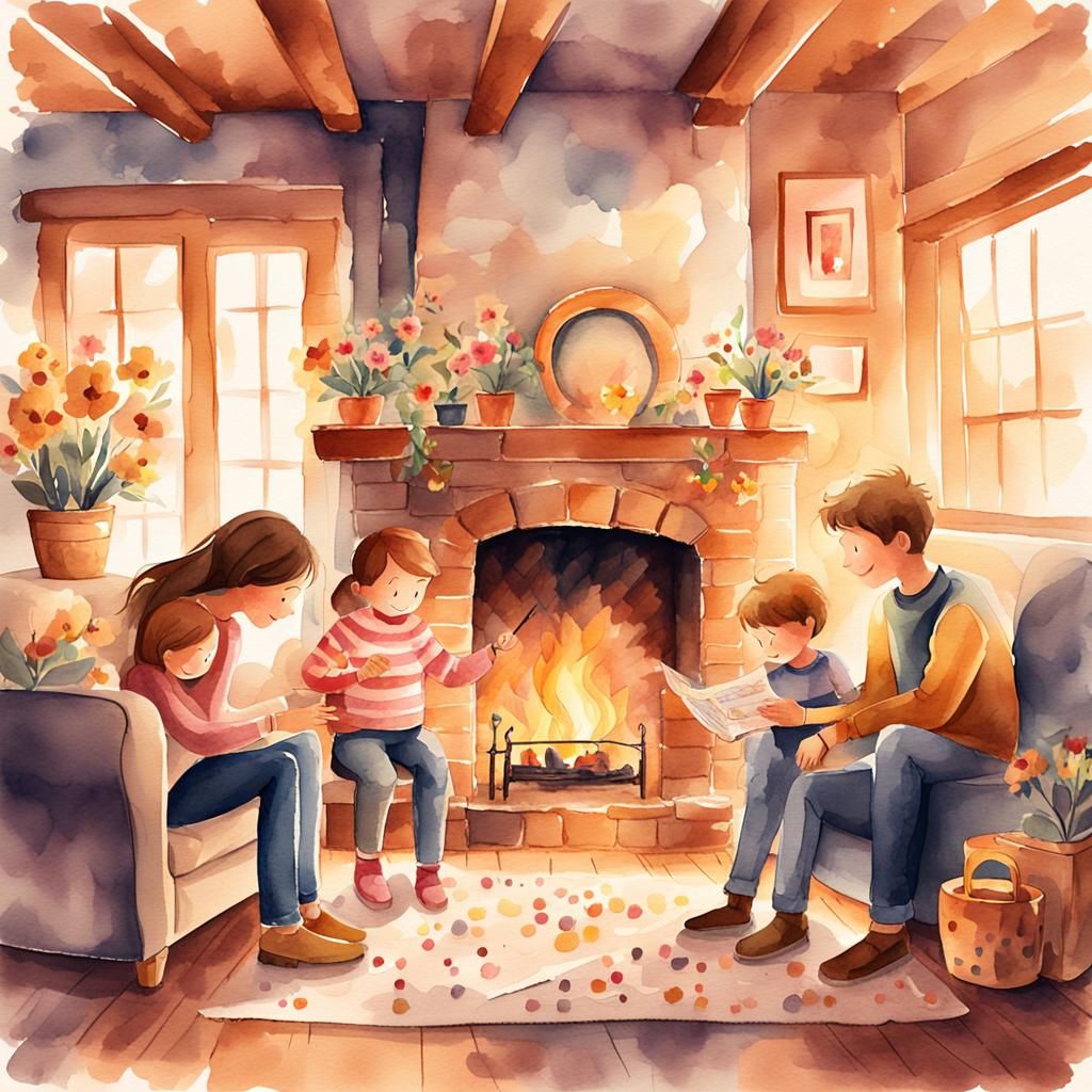 Cozy Family Time in Rustic Watercolor