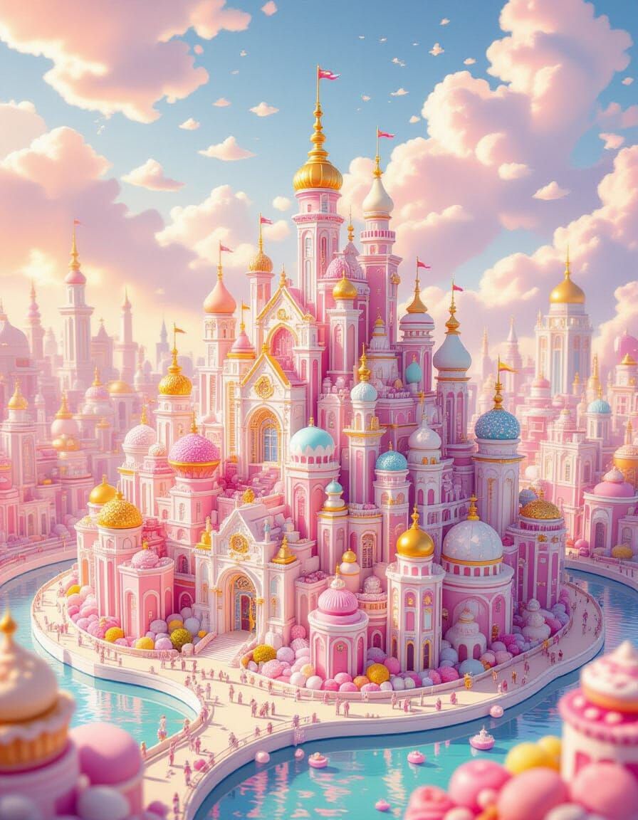 Dreamy Sweet Cityscape With Intricate Pastel Details