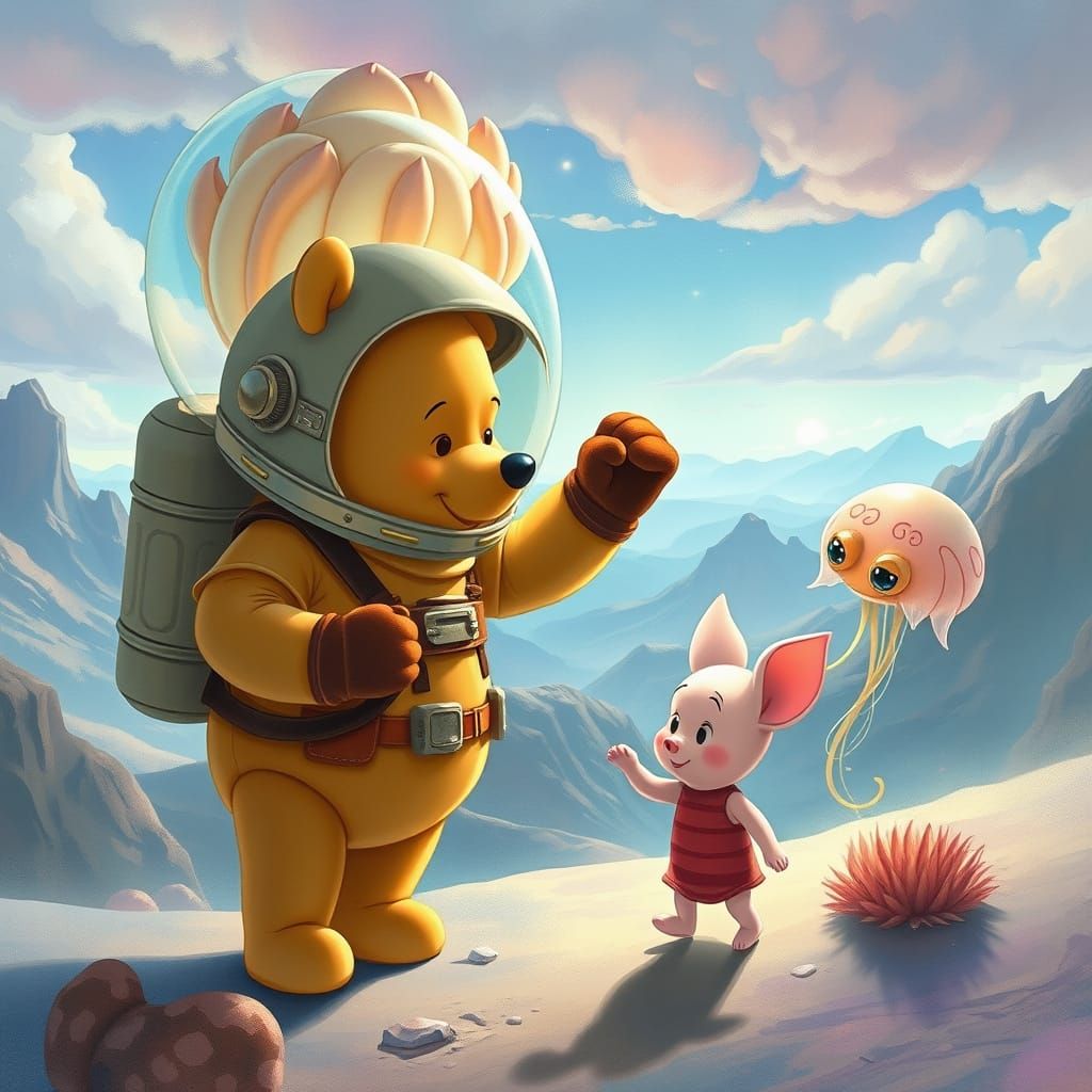 Surreal Planet Adventure in Studio Ghibli Style