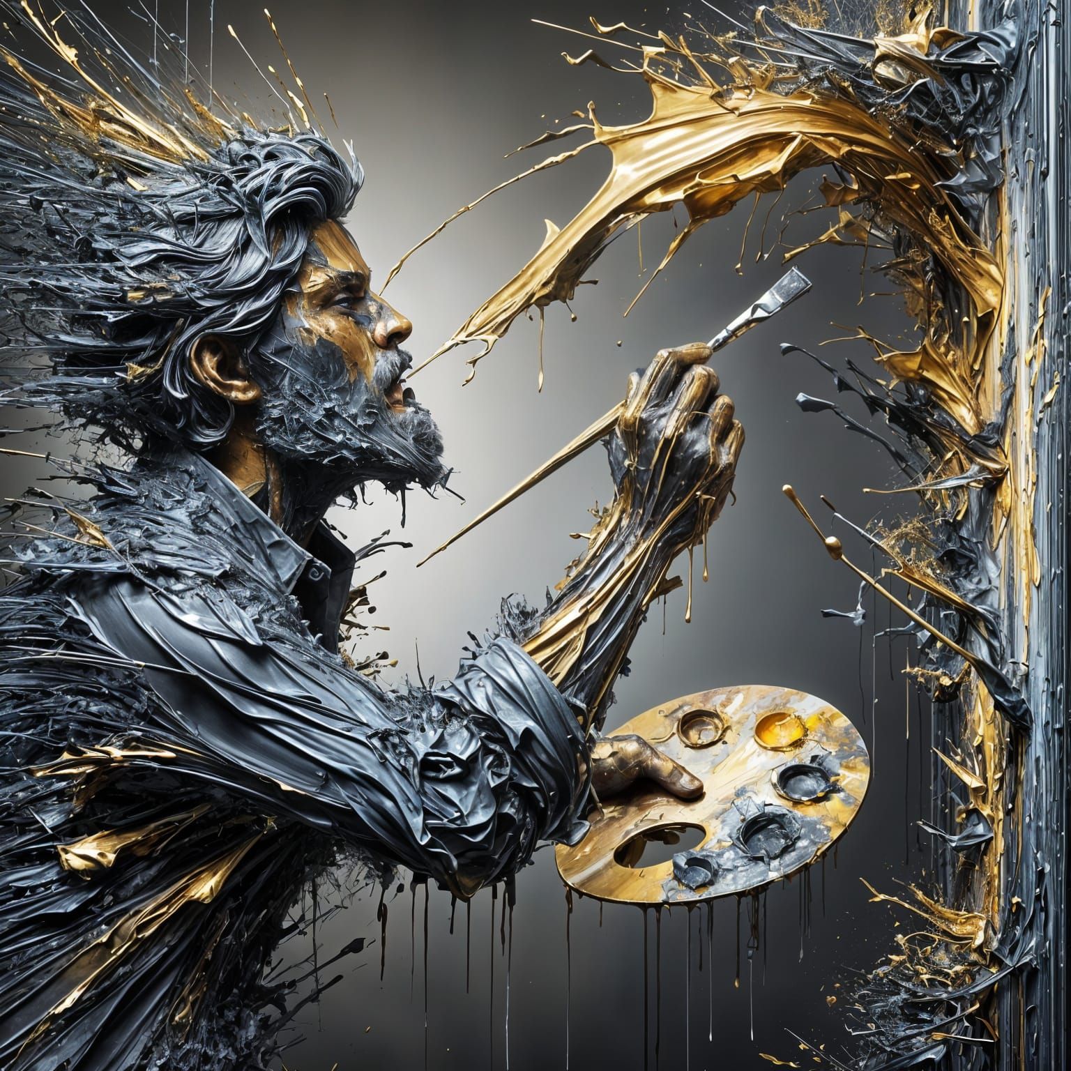 Abstract Hispanic Artist Sculpture with Gold Accents