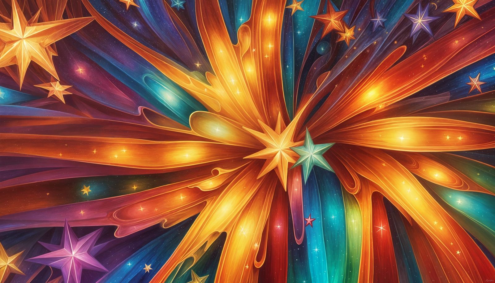 Warm Starscape Painting with Fractals in Cartoon Style