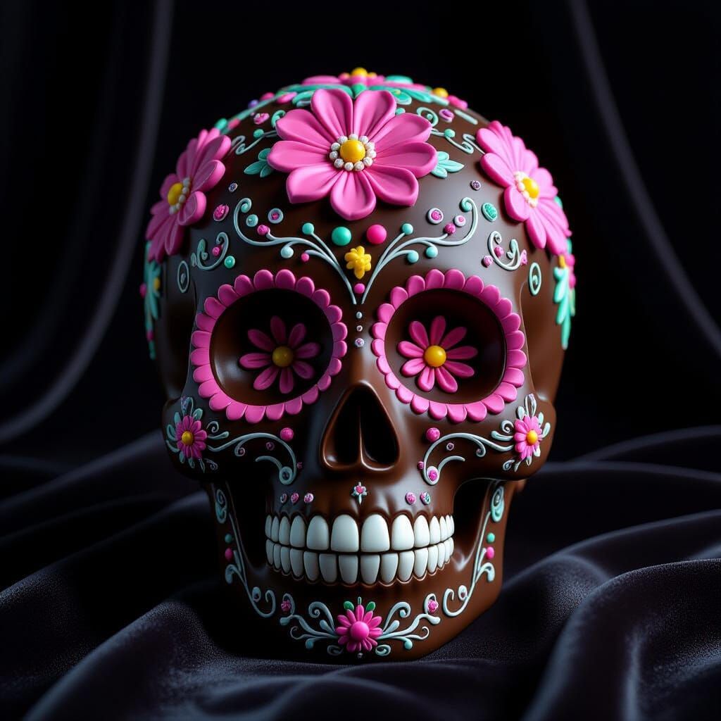 Vibrant Chocolate Sugar Skull Sculpture