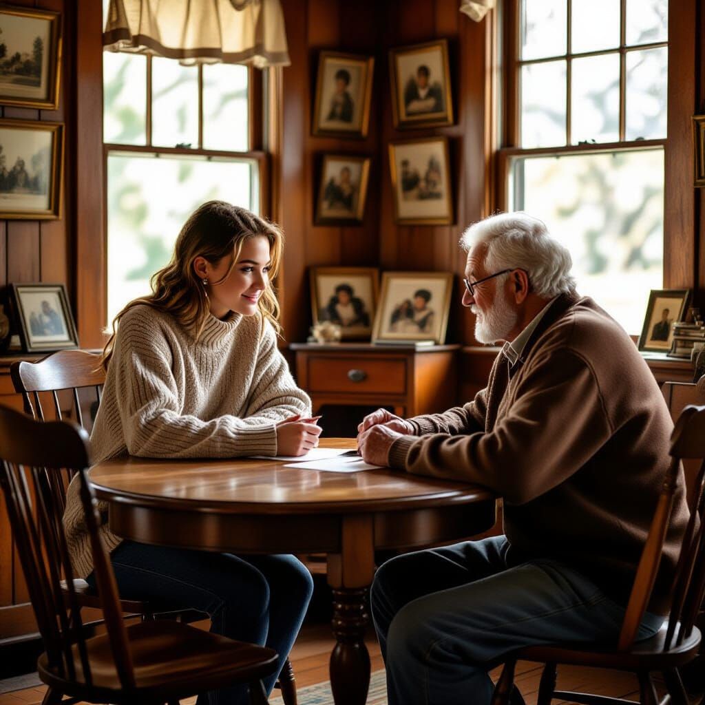 Introspective Scene with Grandfather in Rockwell-esque Style