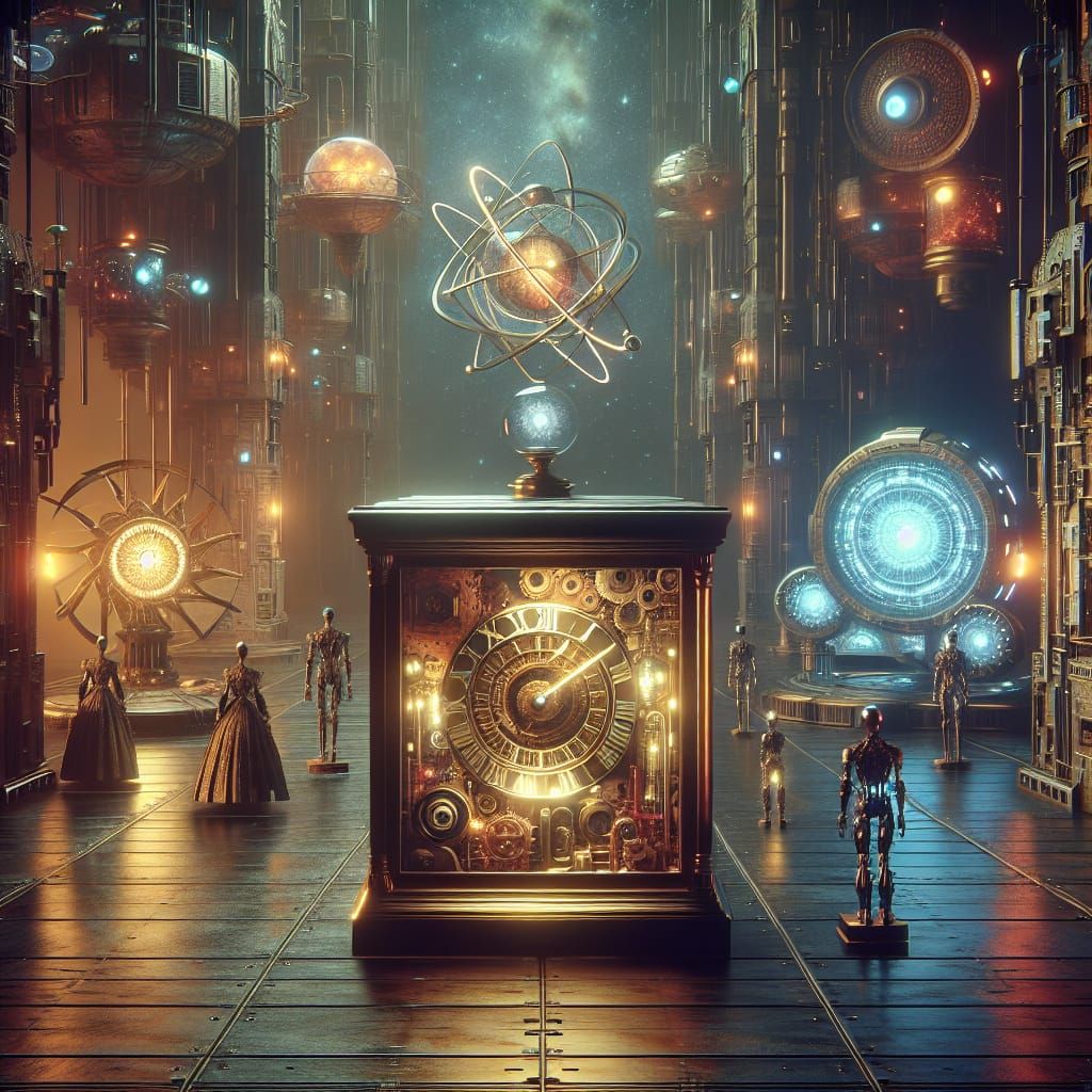 Steampunk Time Guardian and Cosmic Aliens