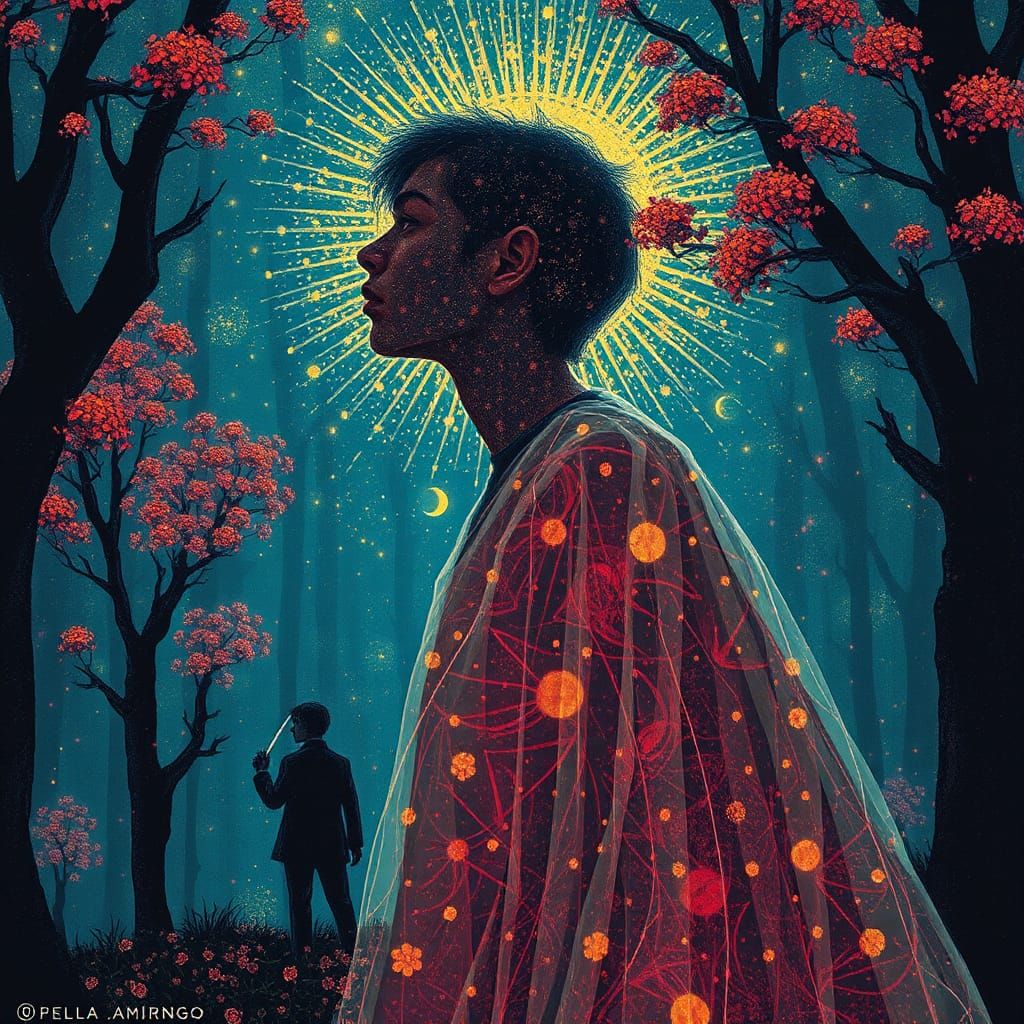 Surreal Scene of Impending Fate as Pointillist Art