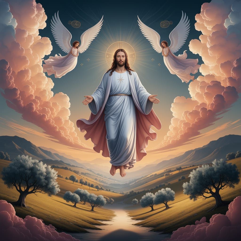Lord Jesus in Heavenly Landscape as Romanticism Art