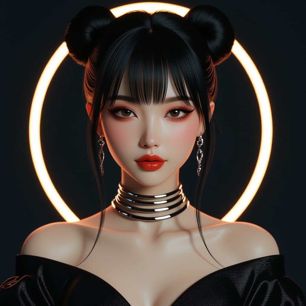 Beautiful Asian Woman Portrait in Dramatic Lighting