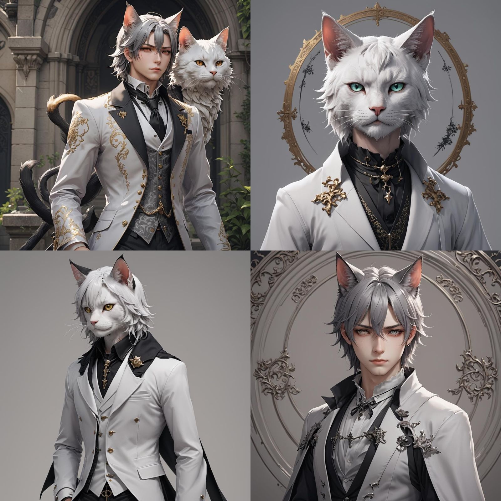 Elegant Gothic Neko Male in 3D Anime Art