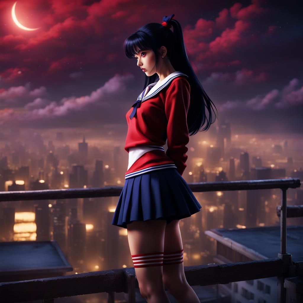 Sailor Mars Overlooking Wonderland at Night
