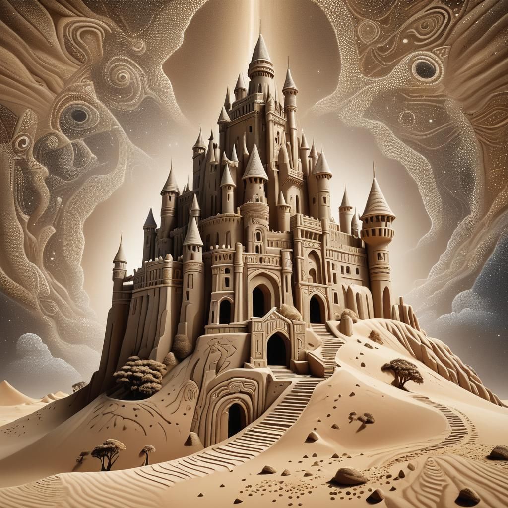 Surreal Sandcastle at the Edge of Time