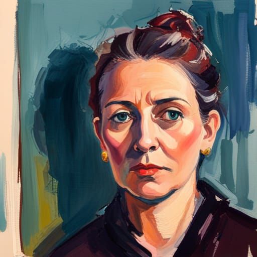 Woman with Dark Eyes in Gouache Style
