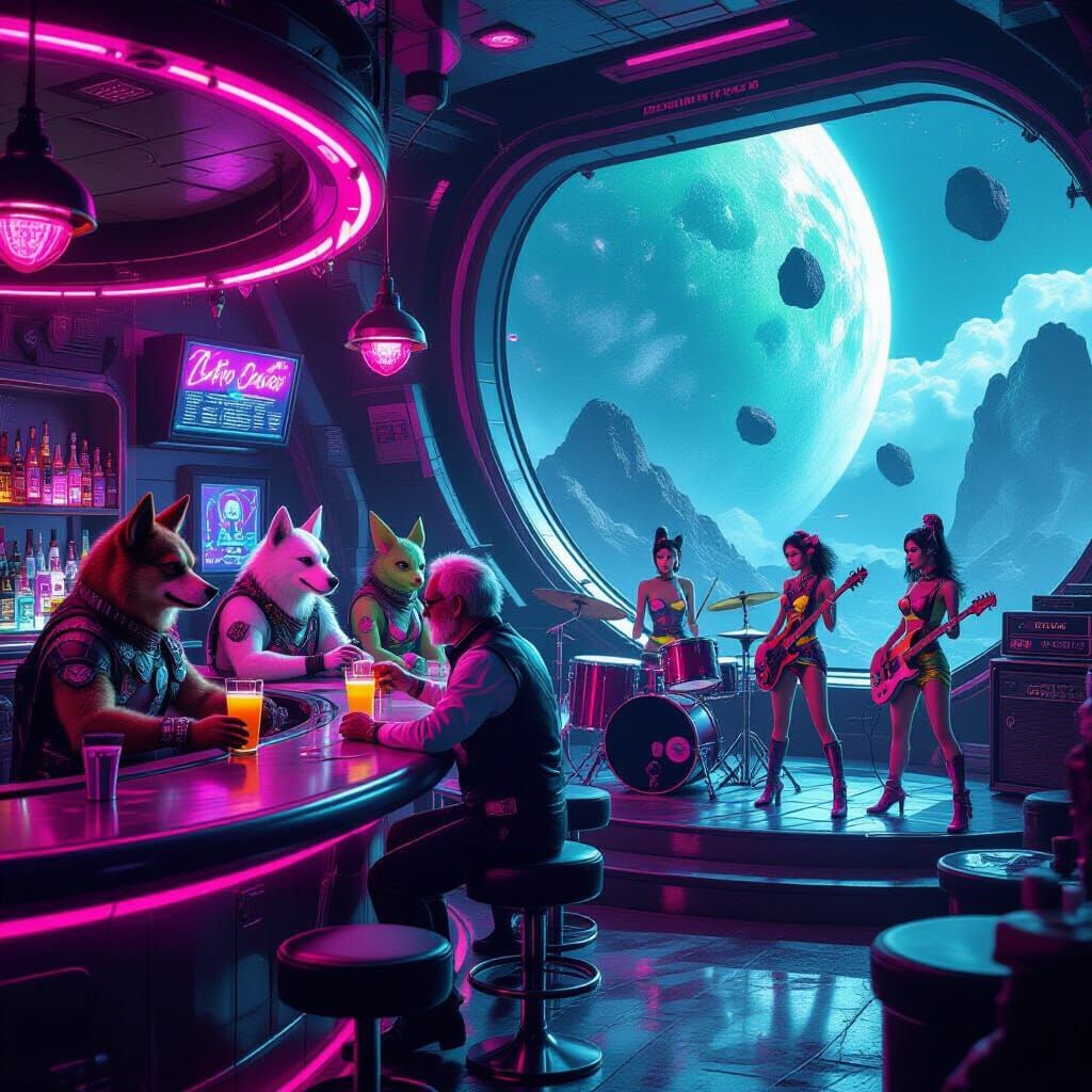 Futuristic Space Cantina with Live Rock Music Show