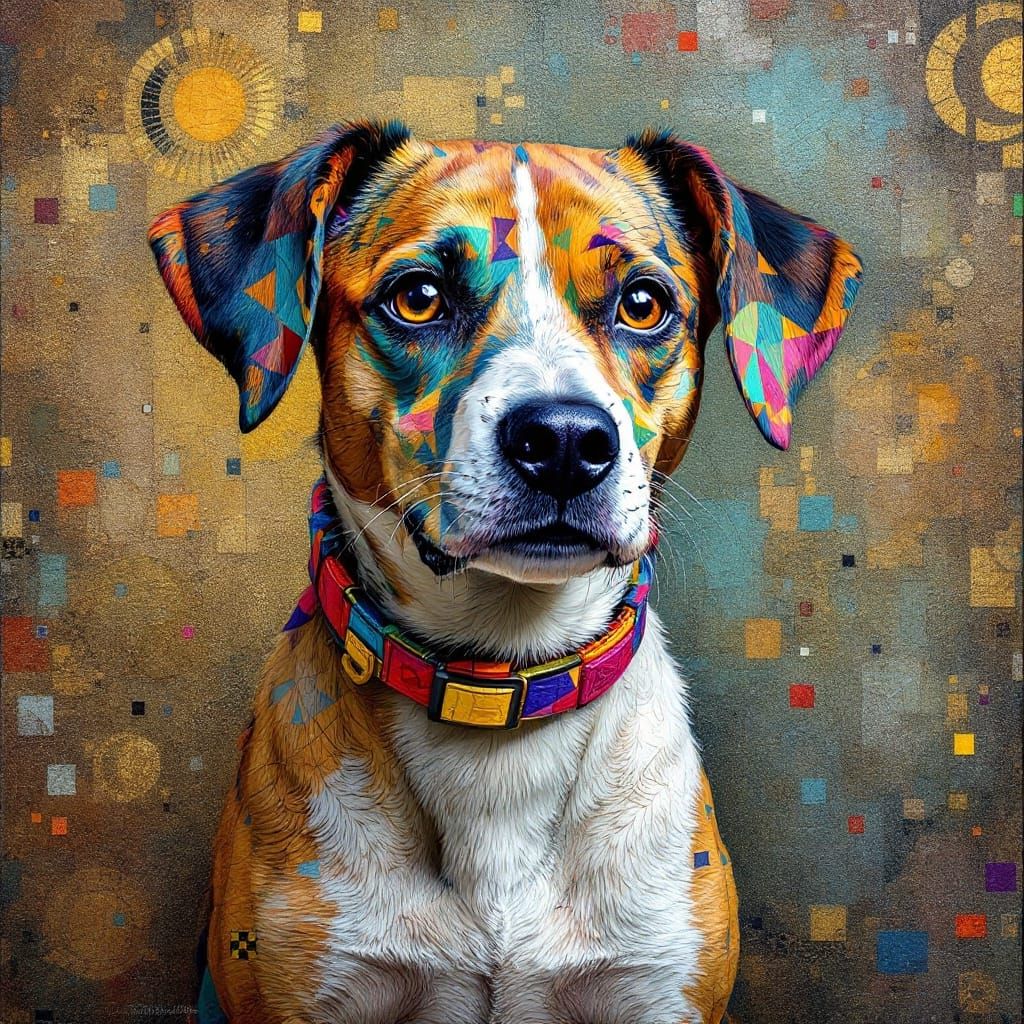 Mosaic Dog Portrait in Mixed Media Style