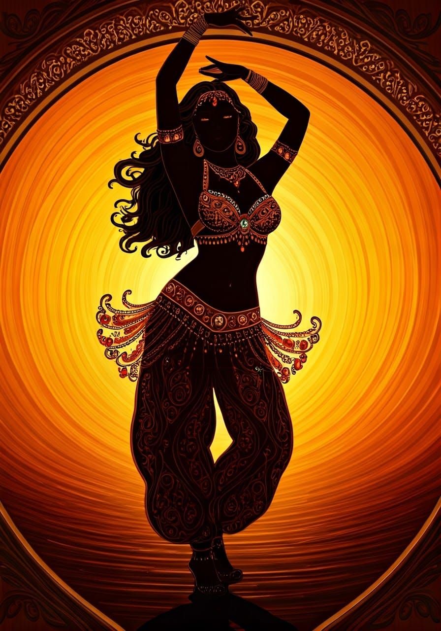 Elegant Belly Dancer Against a Setting Sun