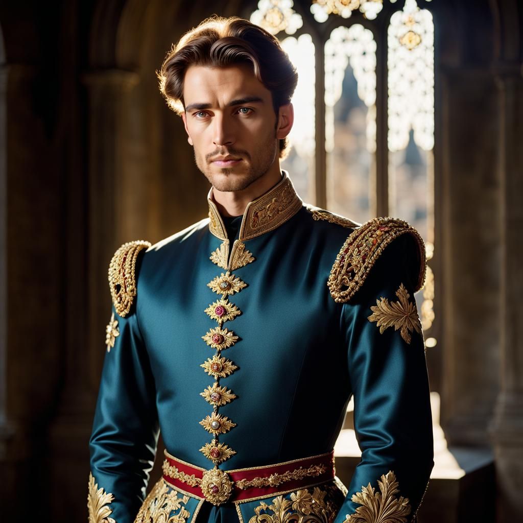 Noble Prince Adorned in Golden Embroidery