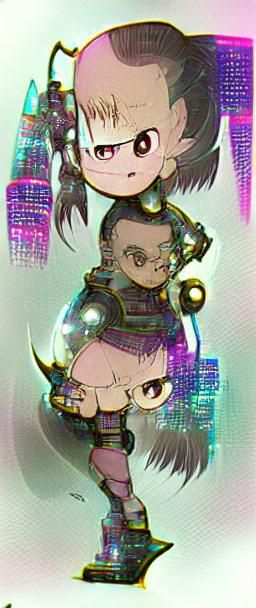 Cyberpunk Magical Girl in Toriyama Style