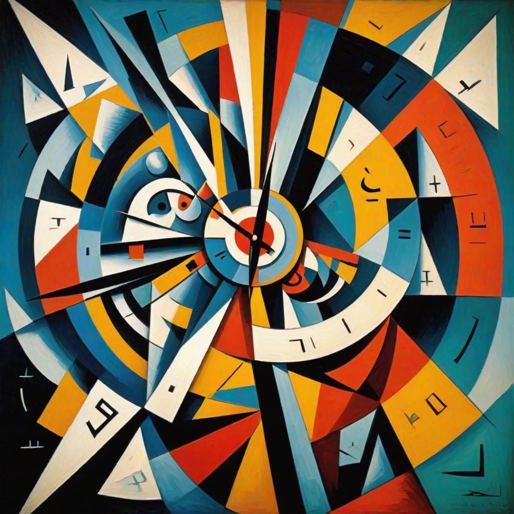 Abstract Cubism Masterpiece with Distorted Clock Faces