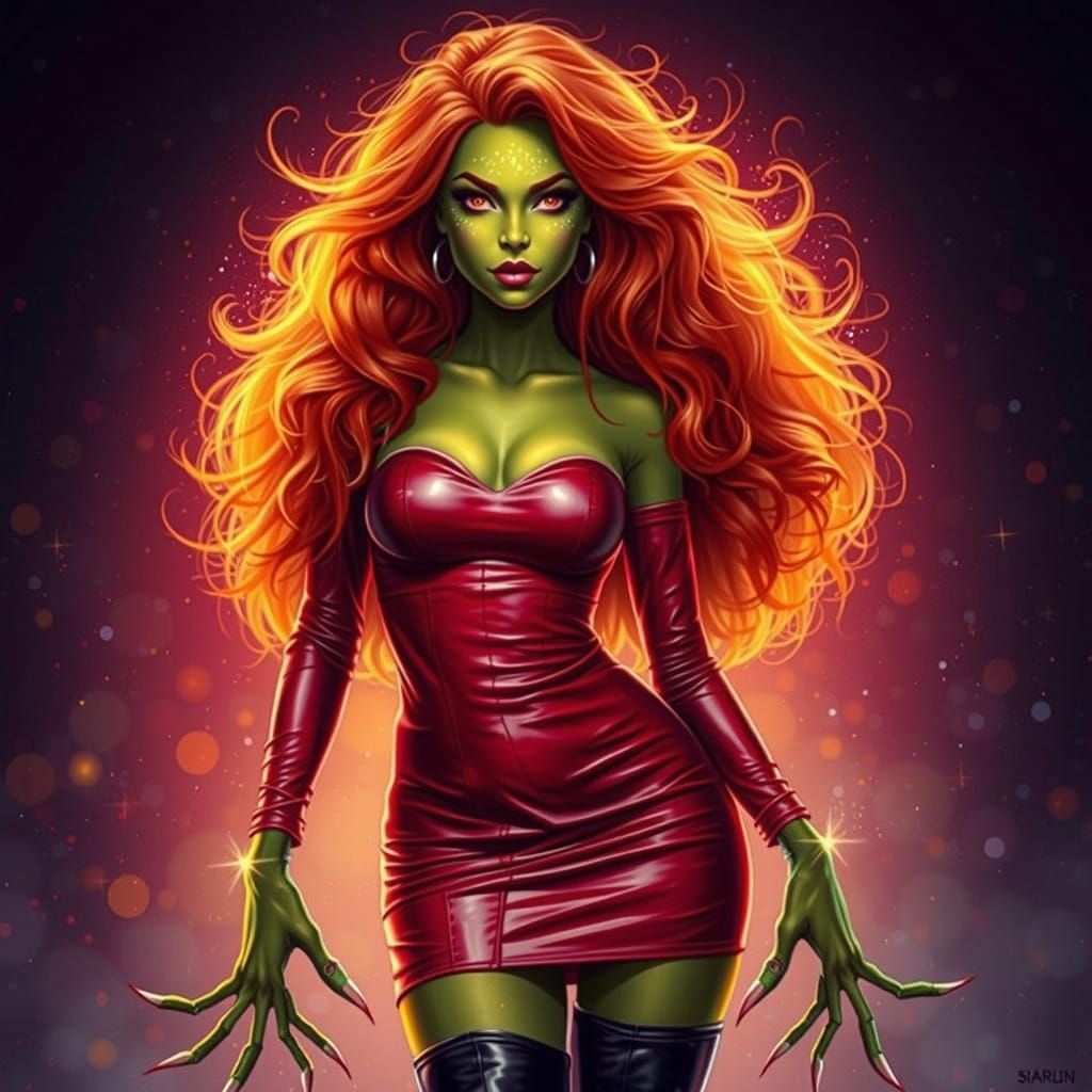 Sultry Grinch Goddess in Vibrant Christmas Fashion