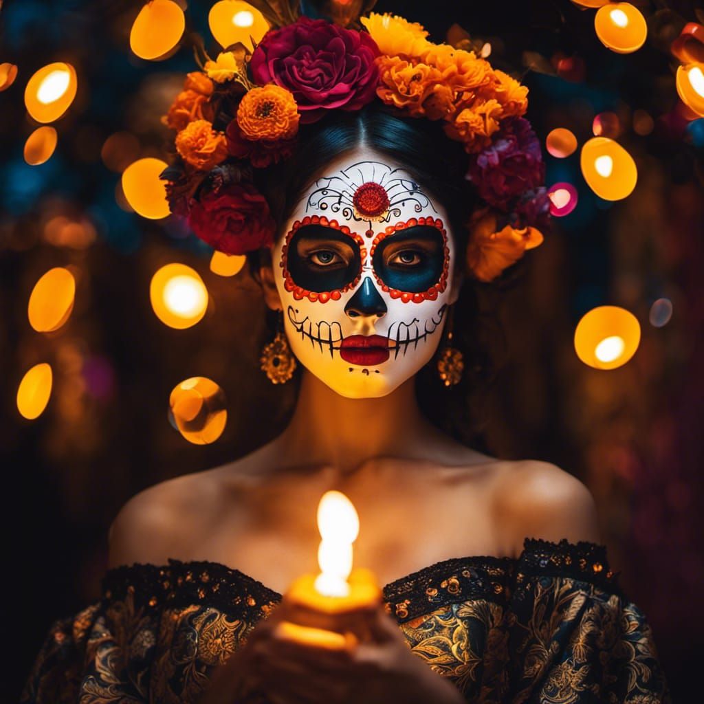 Día de los Muertos Mask in Hyperdetailed Digital Art