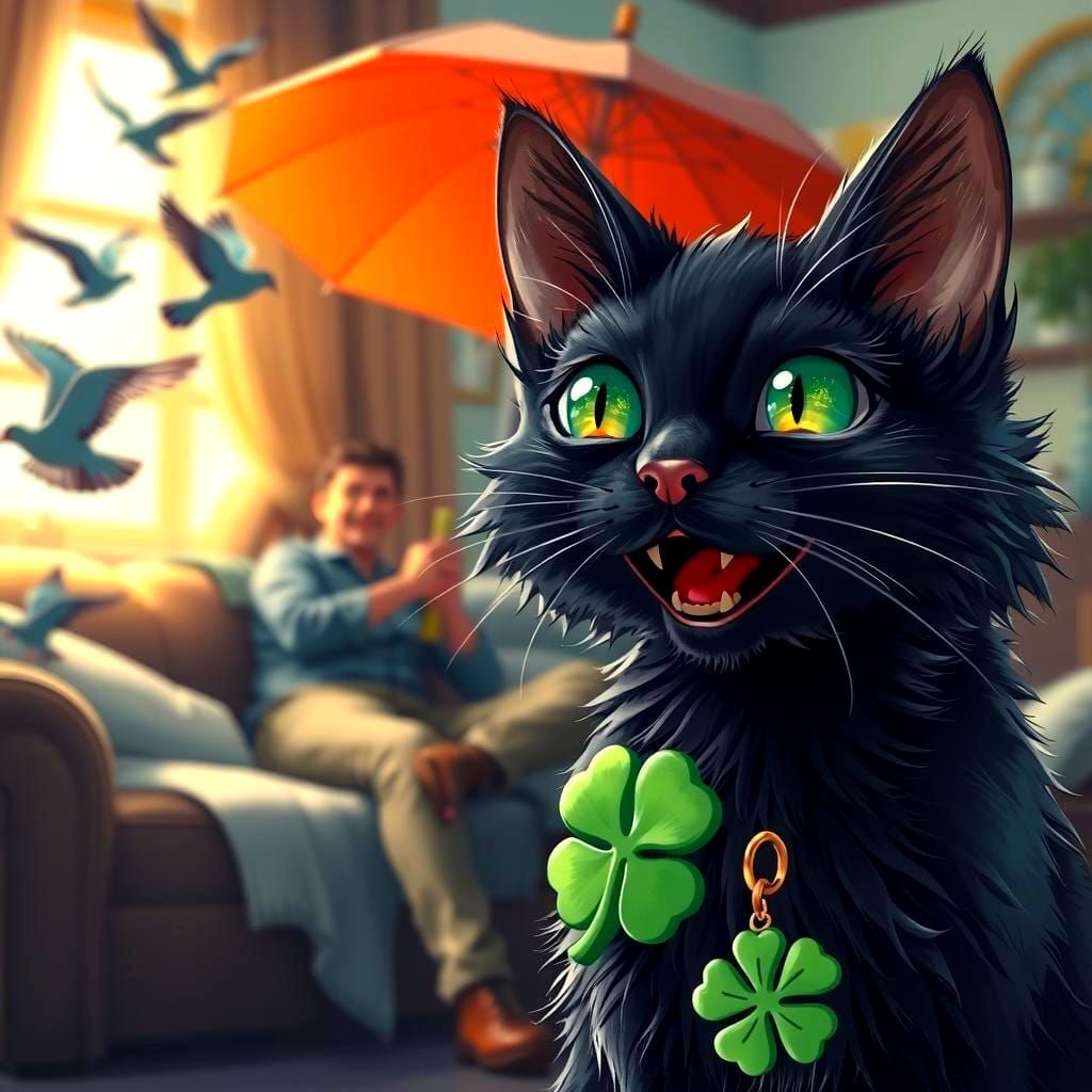 Lucky Black Cat and Indoor Storm, in Anime Style