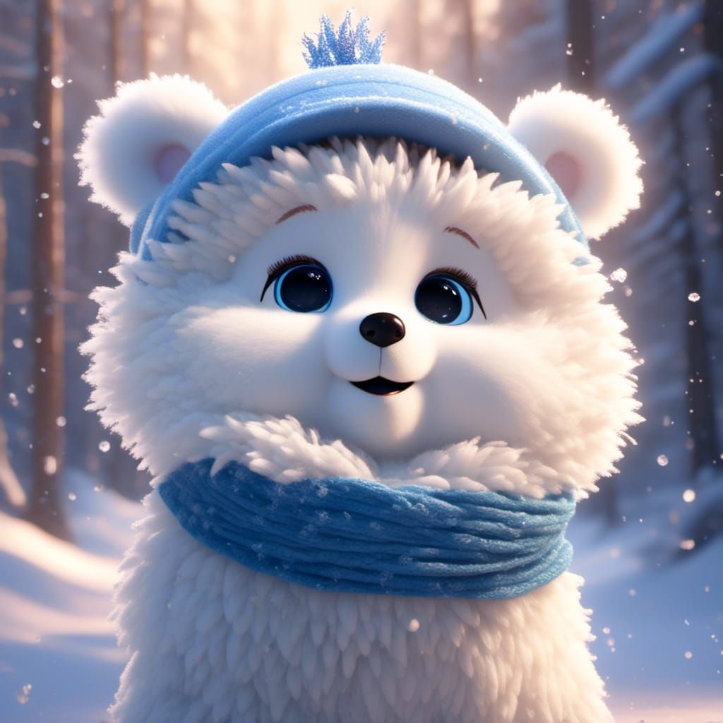 Cute Pixar Fairy Bear in Winter Wonderland