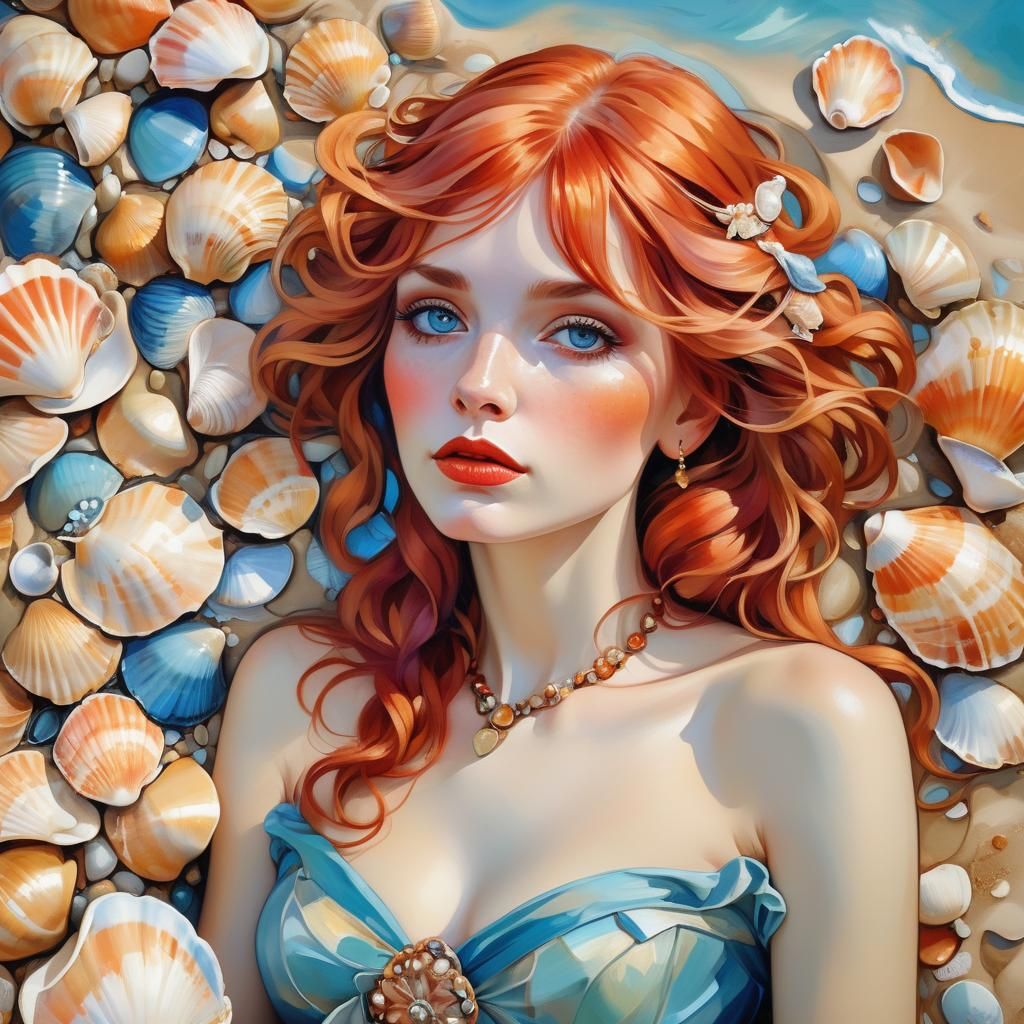 Red-Haired Woman Portrait in Art Nouveau Style