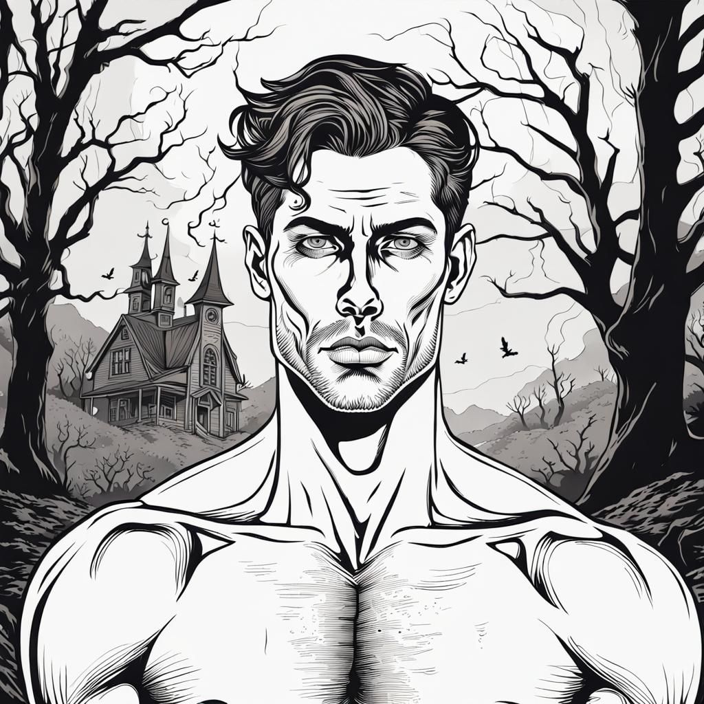 Line Art Portrait: Handsome Man in Haunted Land