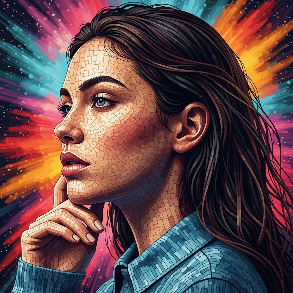 Hyperrealistic Mosaic Portrait of Woman with Gemstones