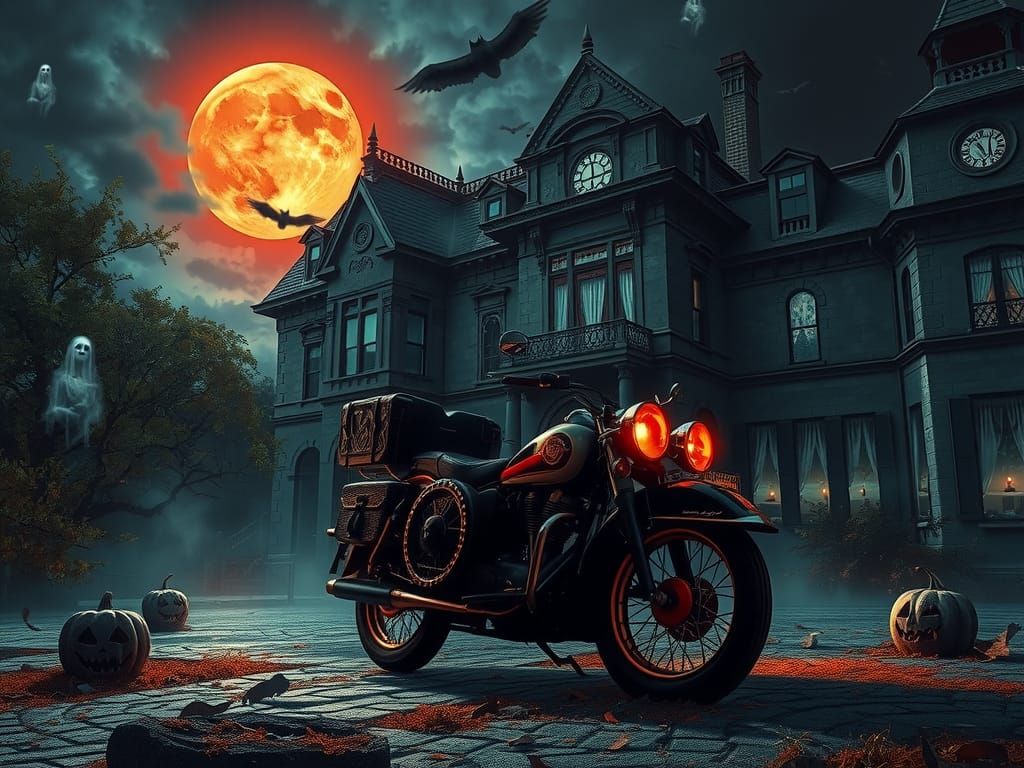Haunted Mansion: Vintage Machine Under Blood-Red Moon