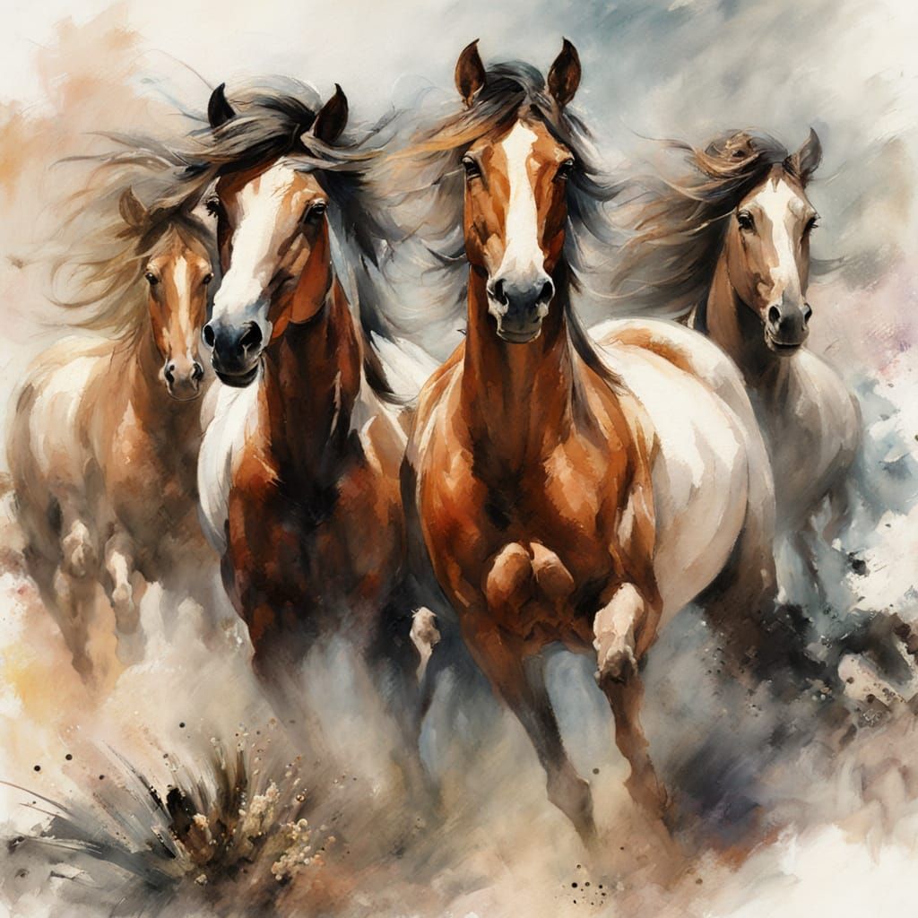 Wild Horses in Joshua Tree Landscape