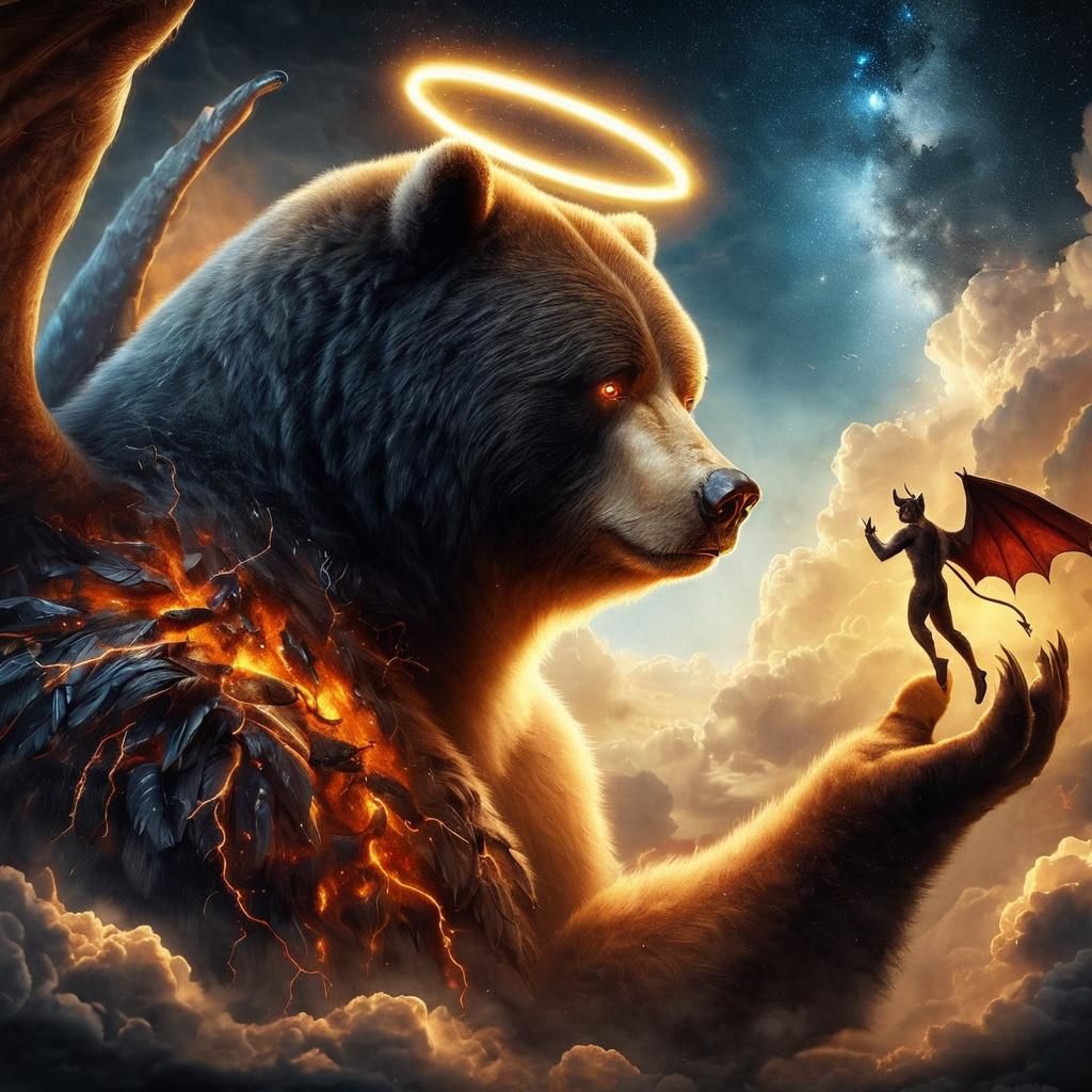 Divine Creatures Engage in Heavenly Battle