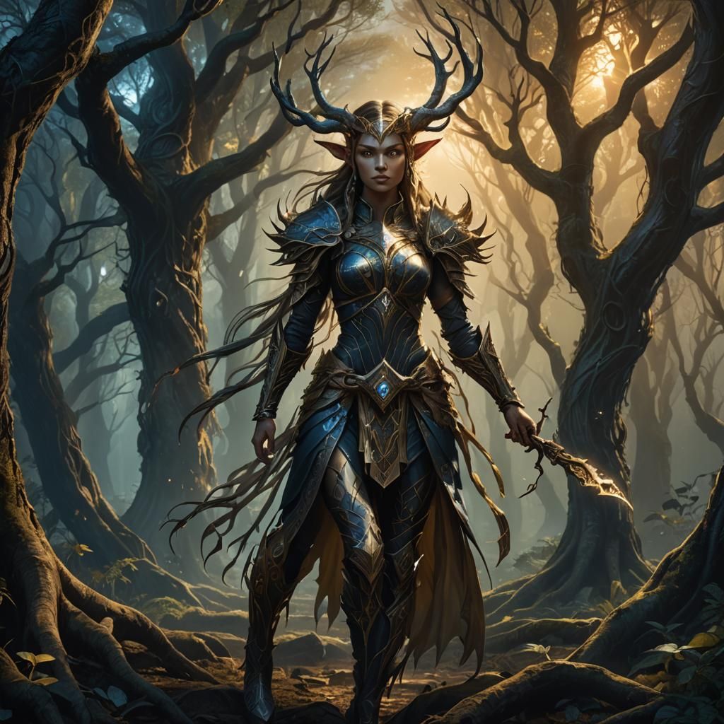 Earth and Shadow Elf in Mystical Forest