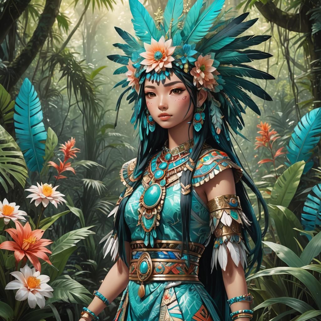 Maya Lady in Jungle, Anime Manga Style