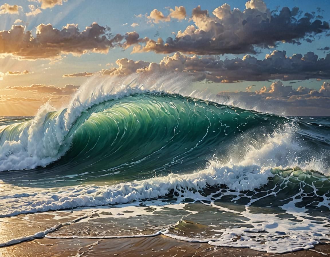 Detailed Painting of a Stormy Sea with Large Waves