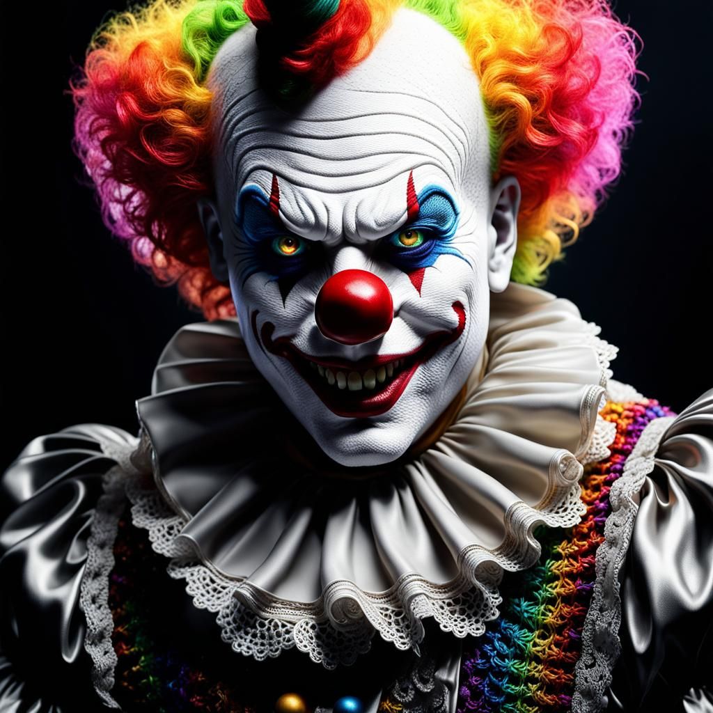 Rainbow Lace Evil Clown: Photorealistic Close-Up