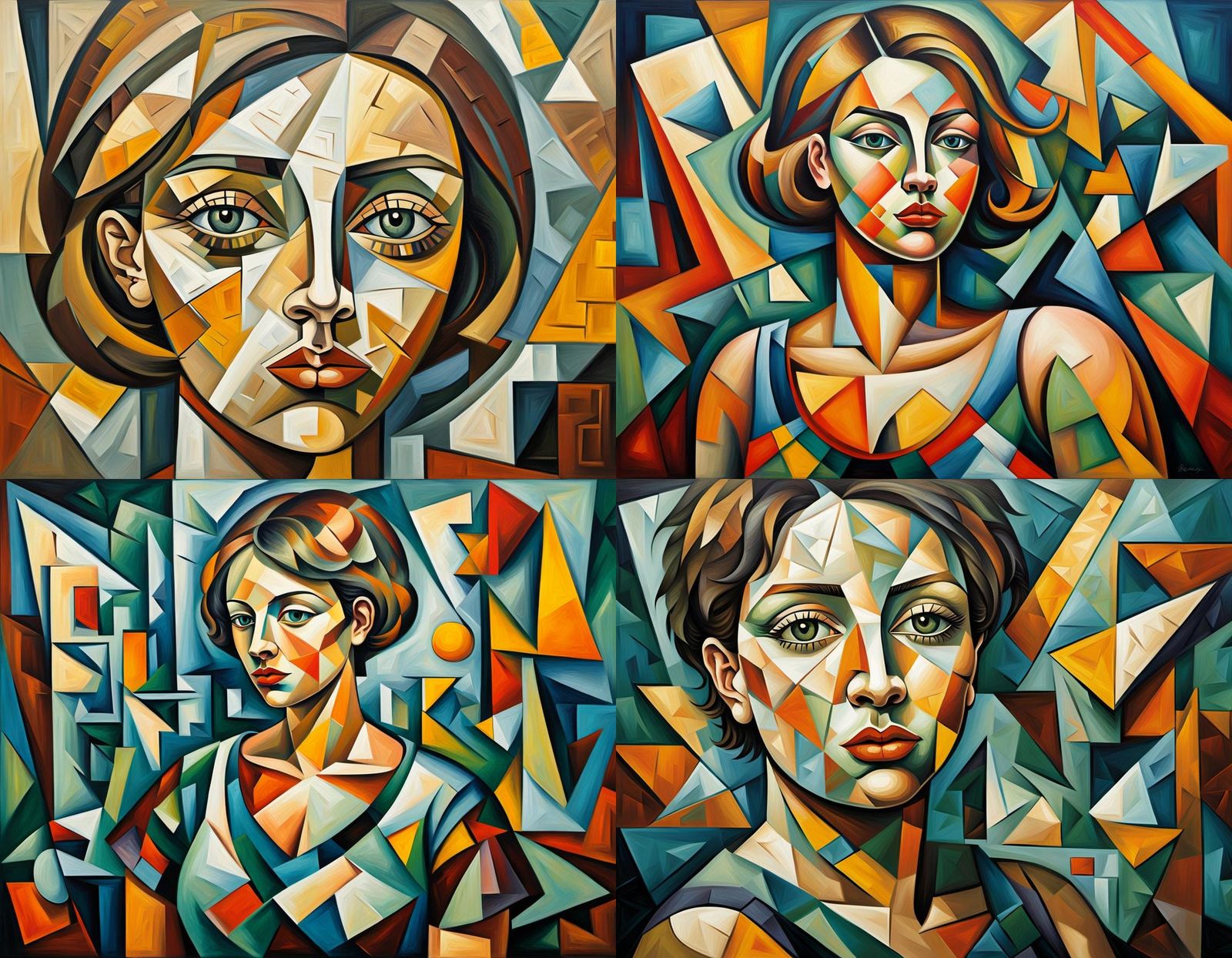 Voluptuous Female Form in Cubist Oil Painting