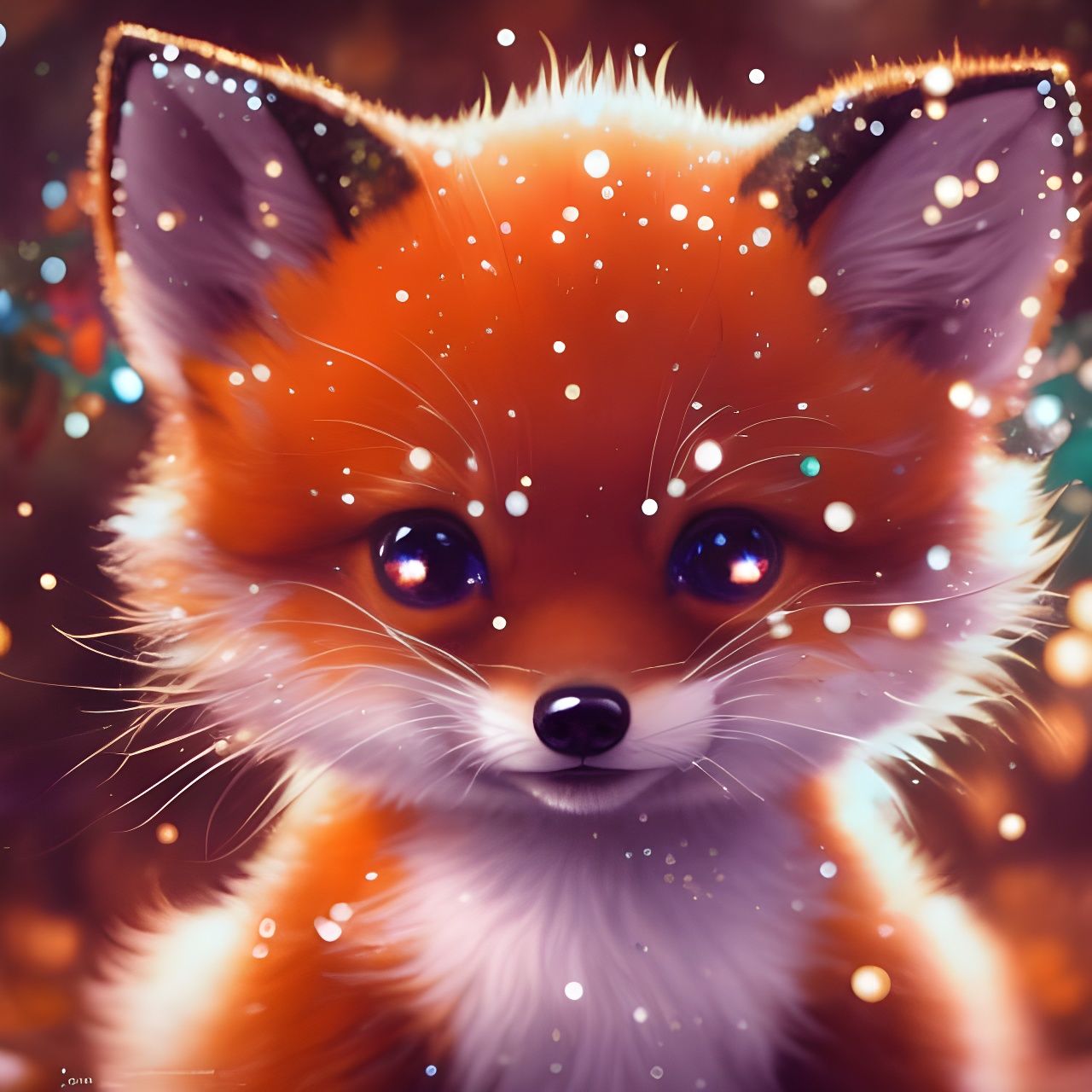 Sparkling Chibi Fox with Doe Eyes, Matte Painting